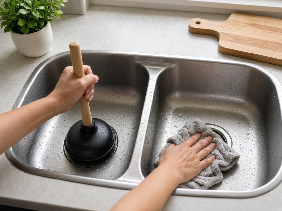 Basin filled so water covers the plunger cup