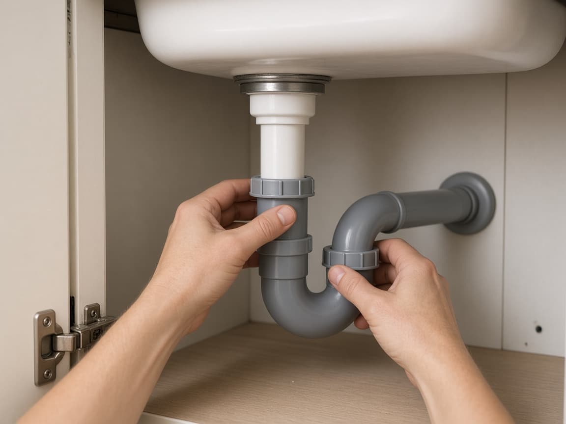 P-trap reassembled with hand-tight slip nuts