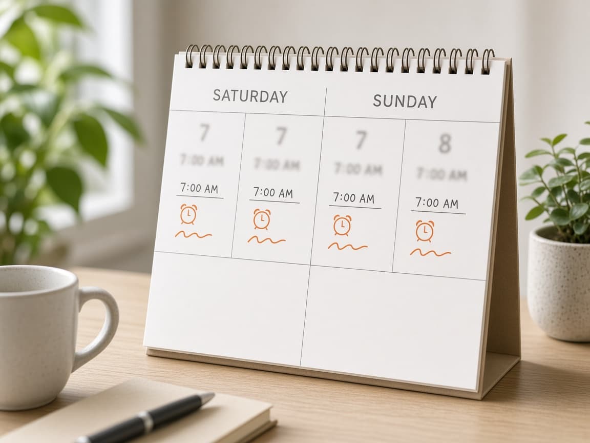 Weekend calendar still showing the weekday wake alarm