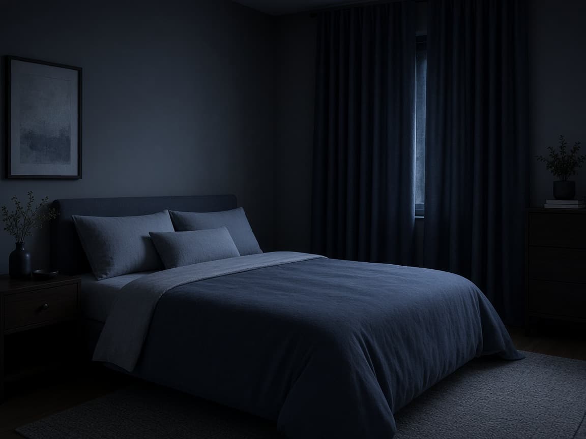Bedroom prepared with dark curtains cool air and phone moved away