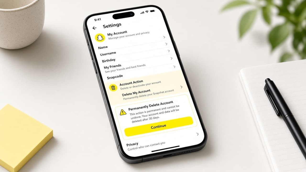 Phone browser open to the Snapchat accounts portal delete screen