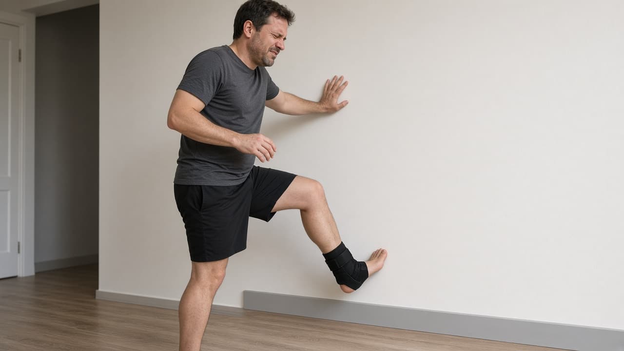 Person stopping a painful forced calf stretch on a sprained ankle