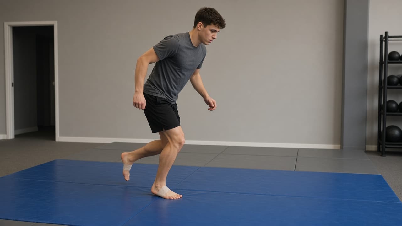 Athlete completing a controlled hop line before returning to play