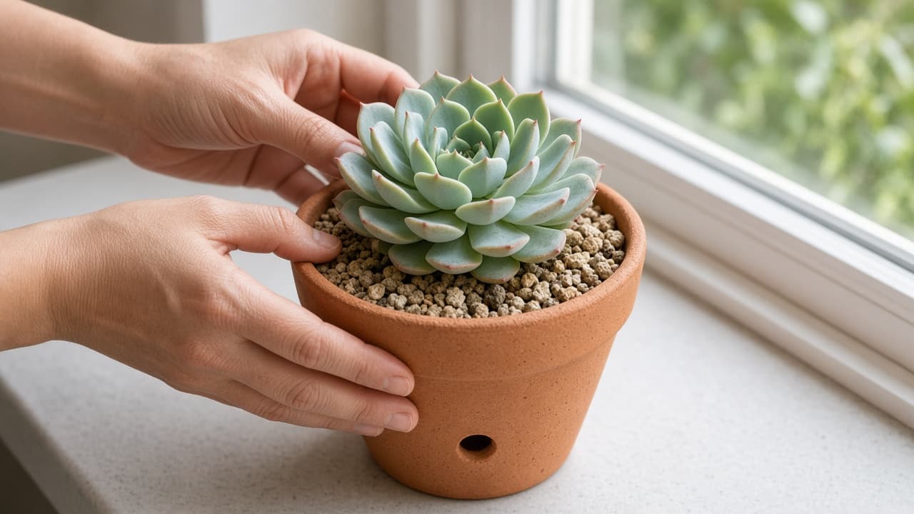 Succulent root ball lifted from an old pot beside a slightly larger replacement