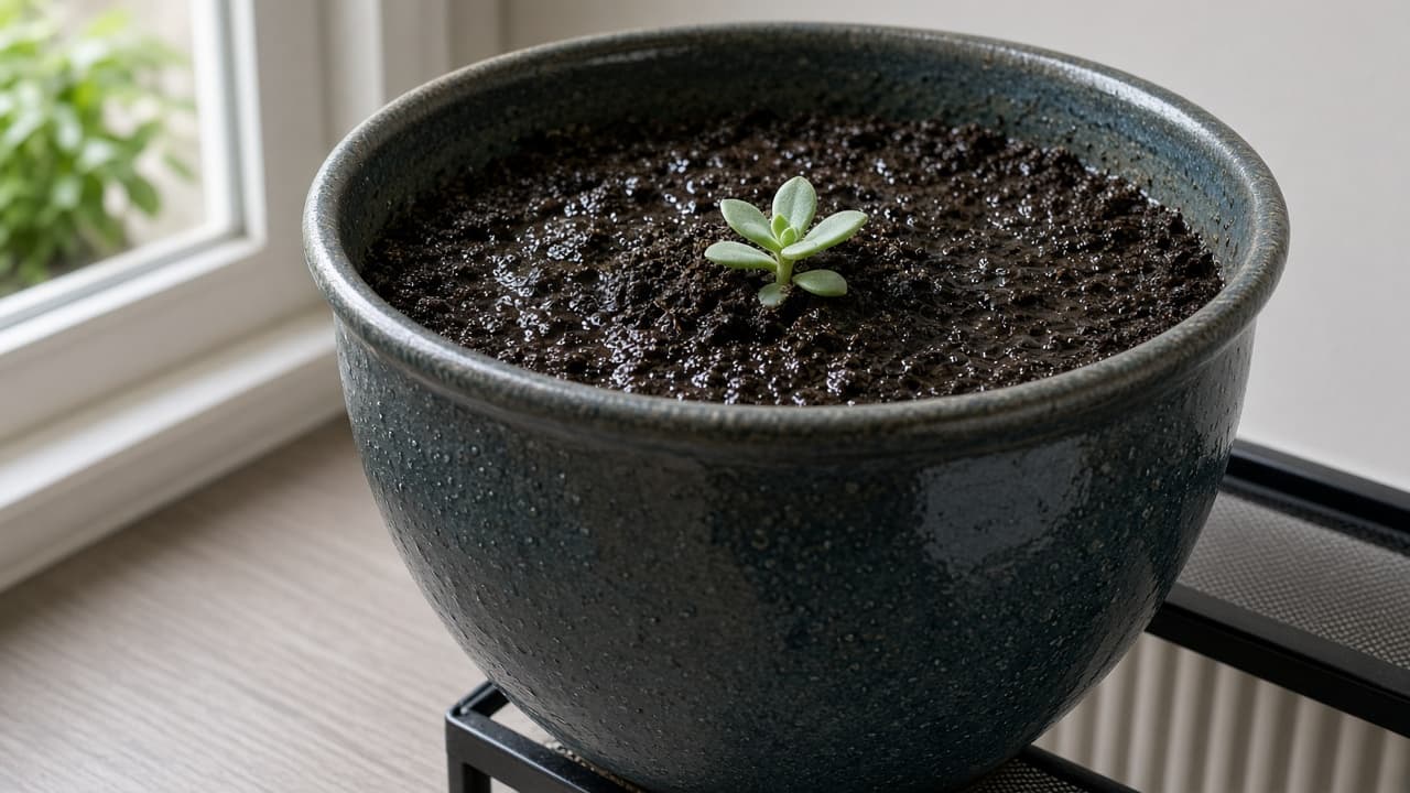 Repotted succulent set aside to dry before the next watering