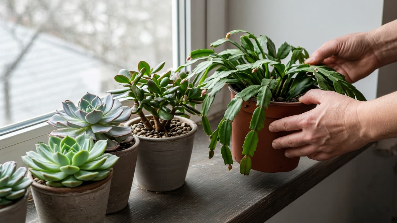 Two succulent species in separate pots with different care labels