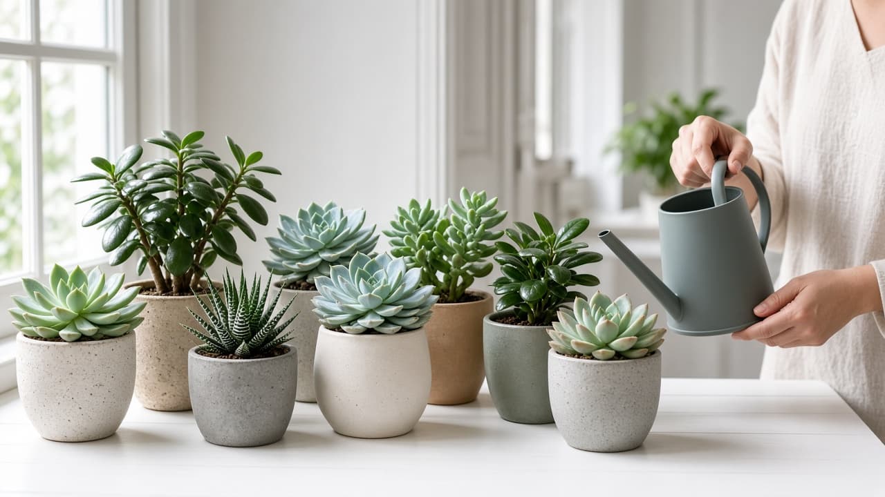Close-up pest check of succulent leaf joints with a cotton swab