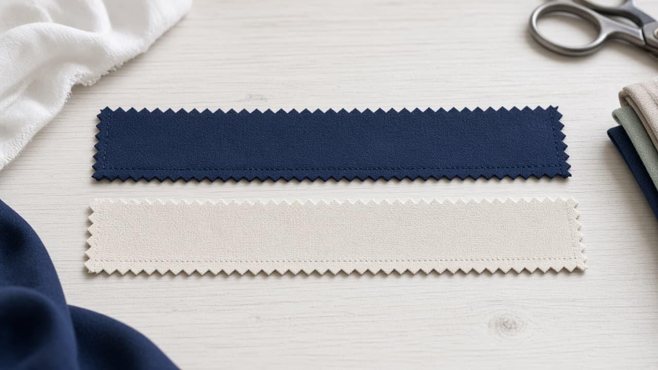 Two trimmed hem excess strips compared for equal width