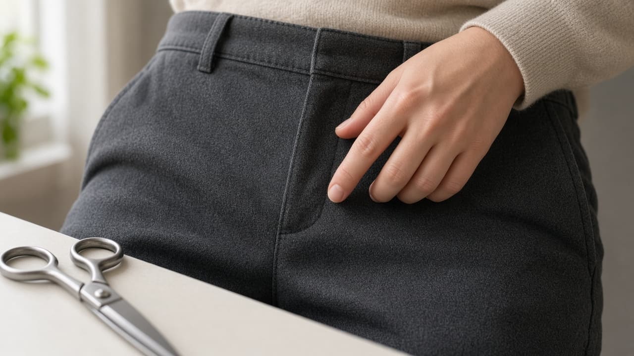 Do not cut sign beside trousers still being worn