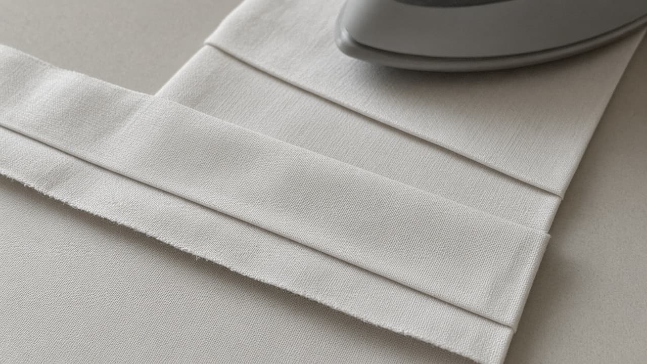 Double-fold hem pressed in two stages on woven cotton