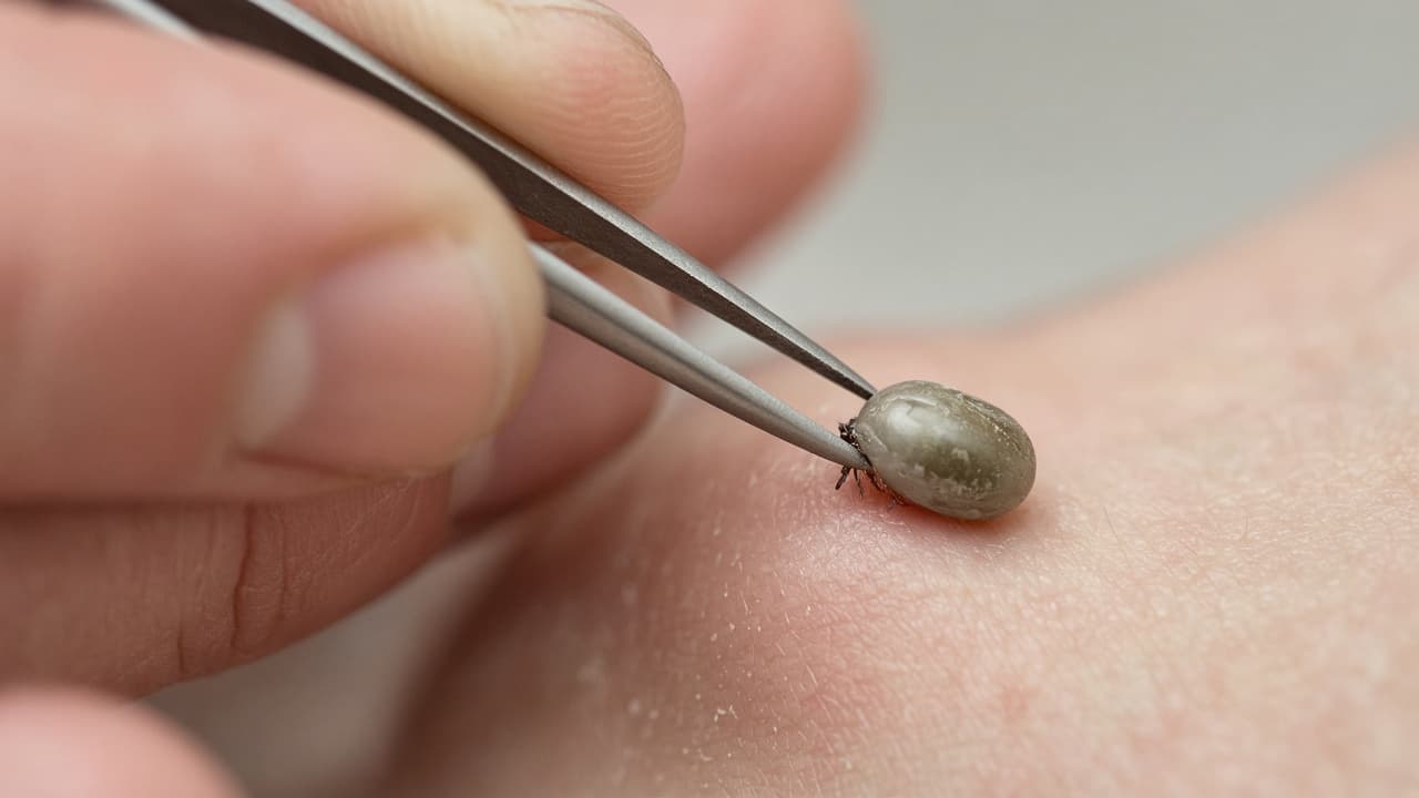 Incorrect tweezer grip on the swollen tick body marked as wrong
