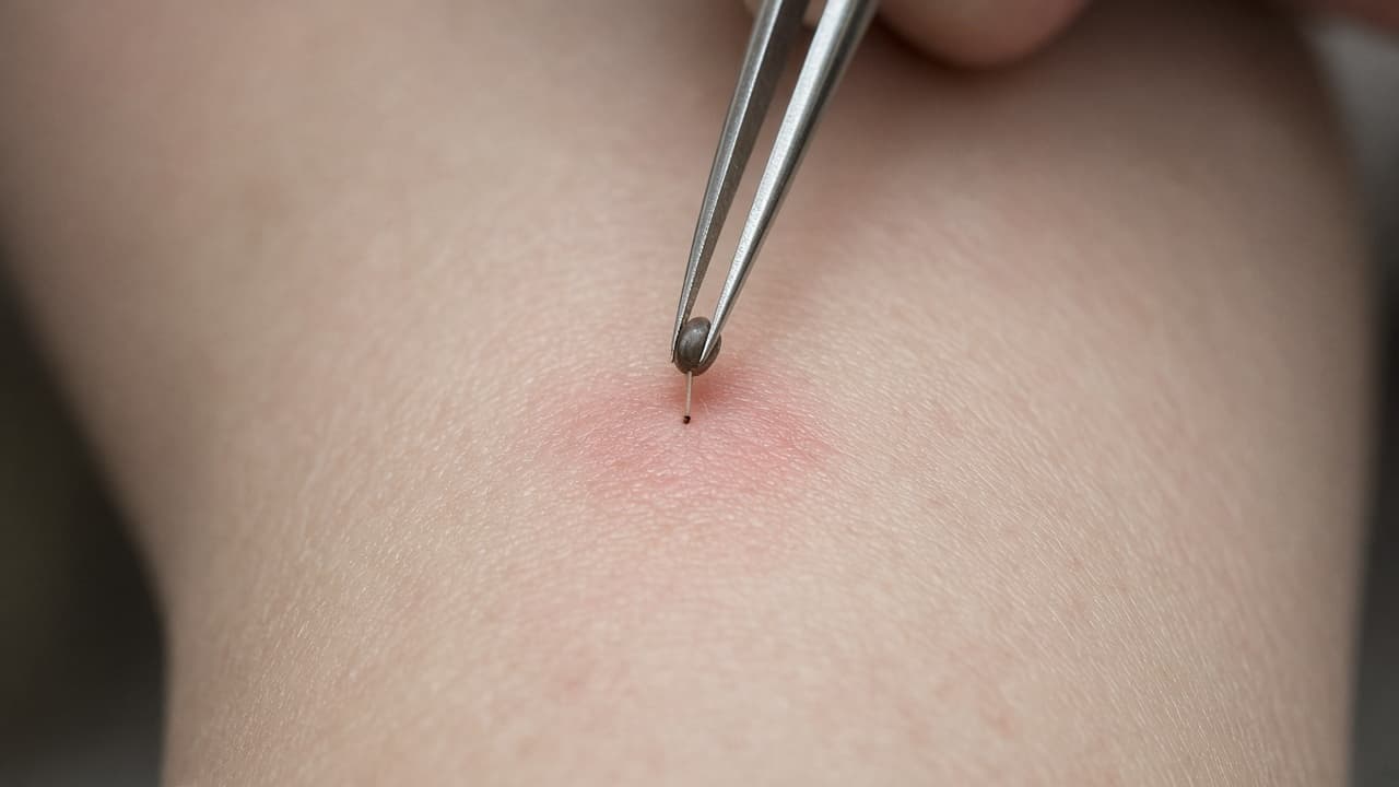 Tweezers pulling a tick straight up with no twisting motion