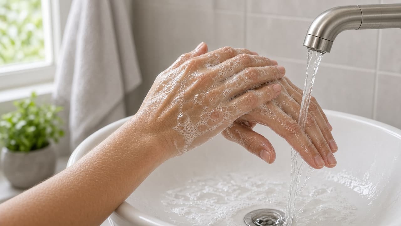 Hands washing again after tick removal and cleaning