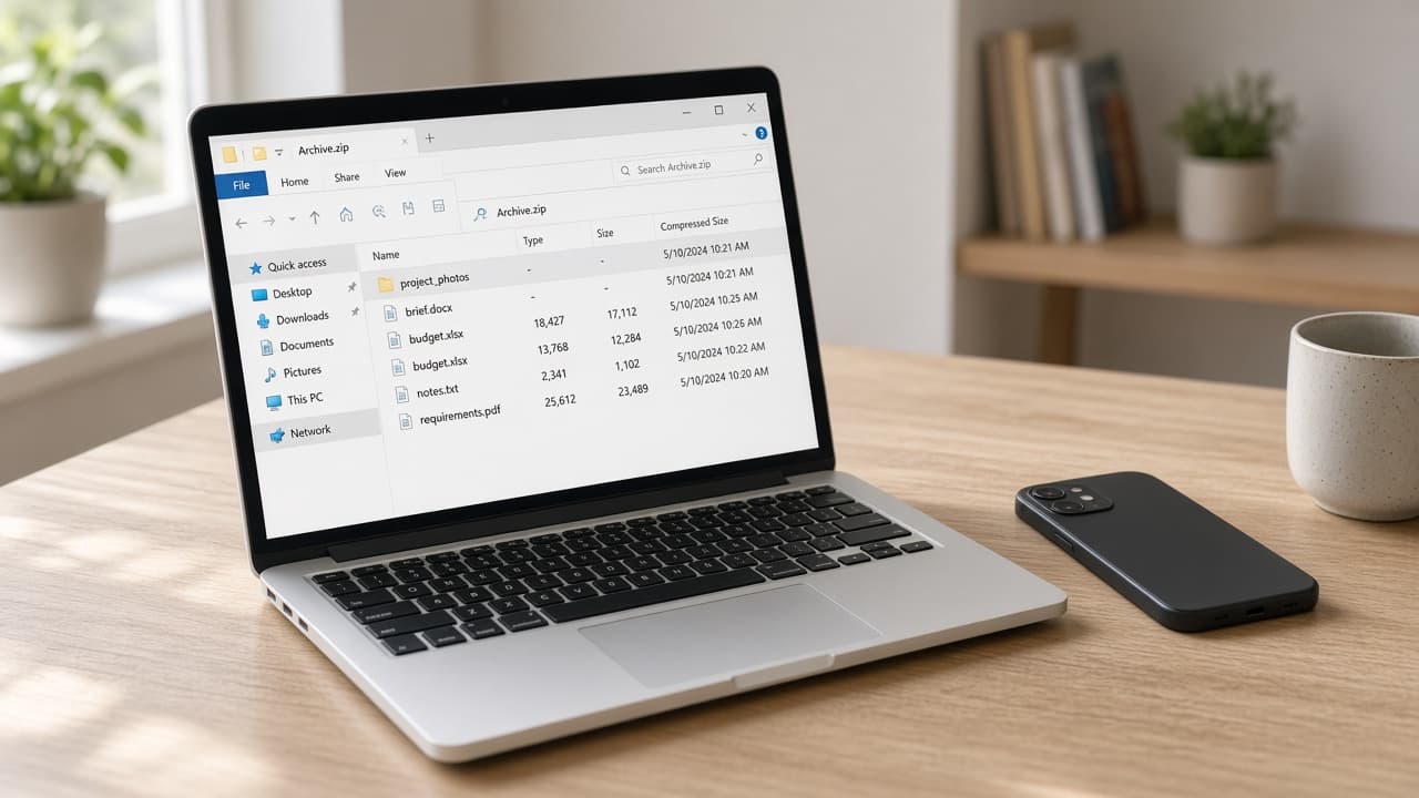 Laptop folder open with a TikTok data archive zip being checked