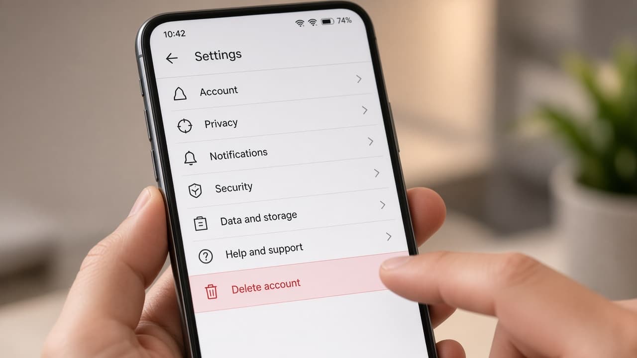 Phone screen with Delete account selected instead of Deactivate
