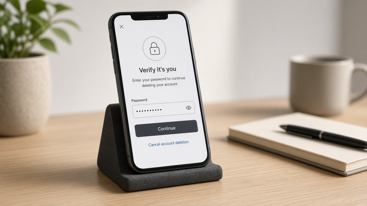 Phone verification prompt for password or linked login during deletion