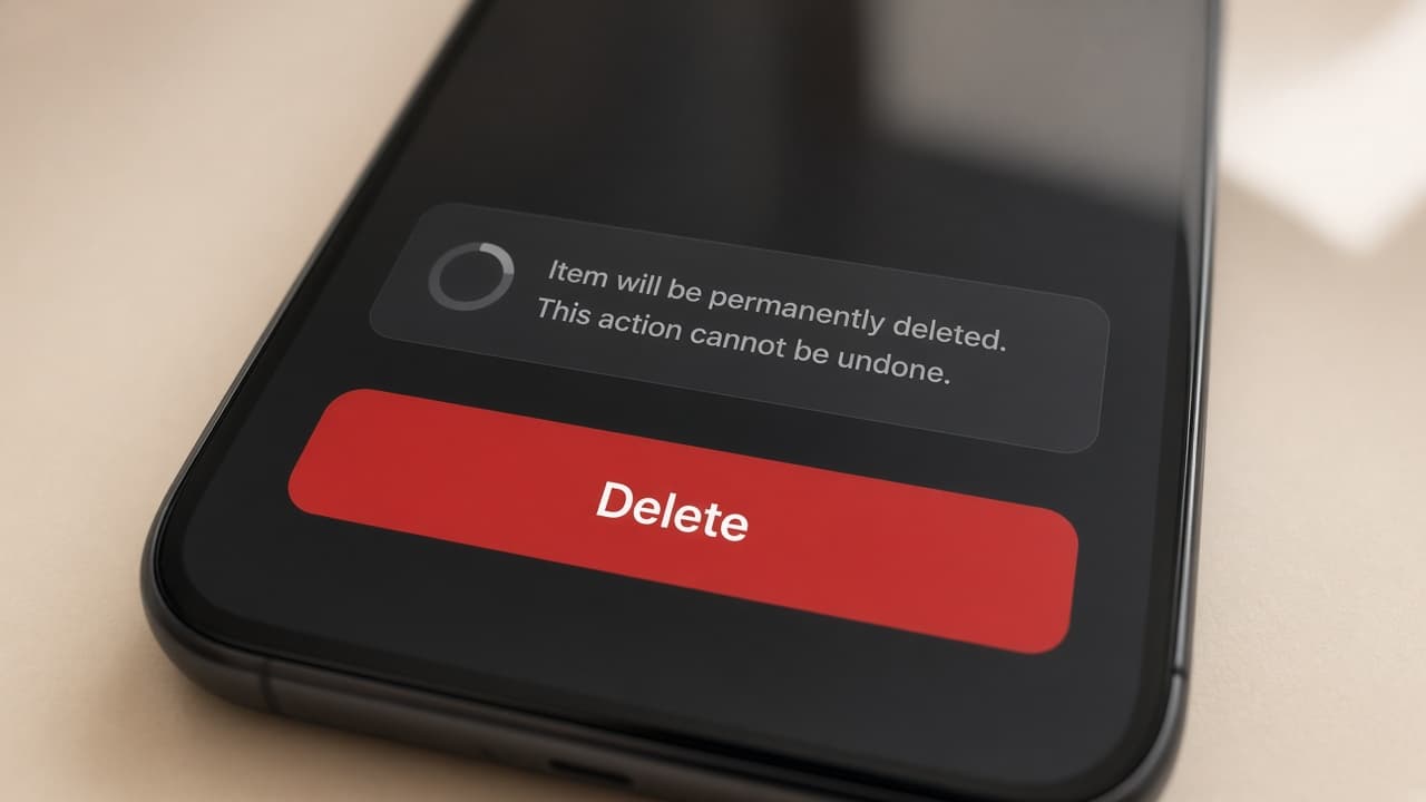 Final Delete confirmation button on TikTok with status text visible