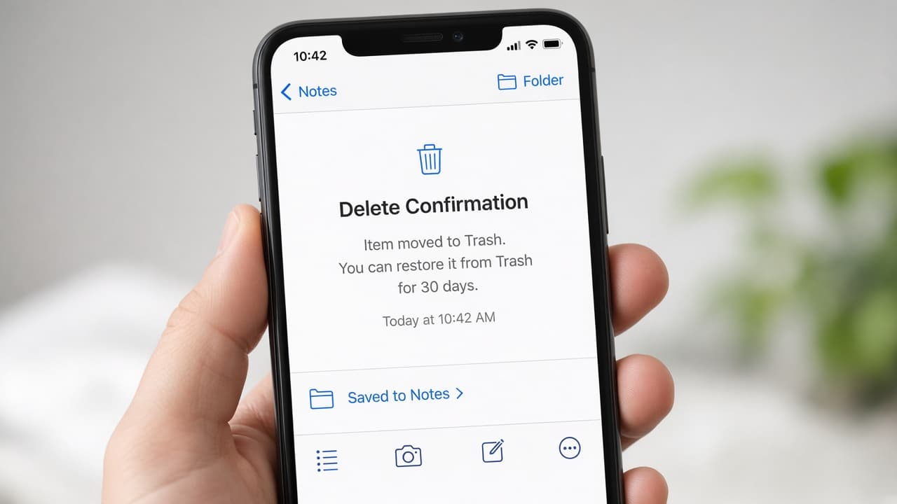 Screenshot of deletion confirmation saved to a notes app folder