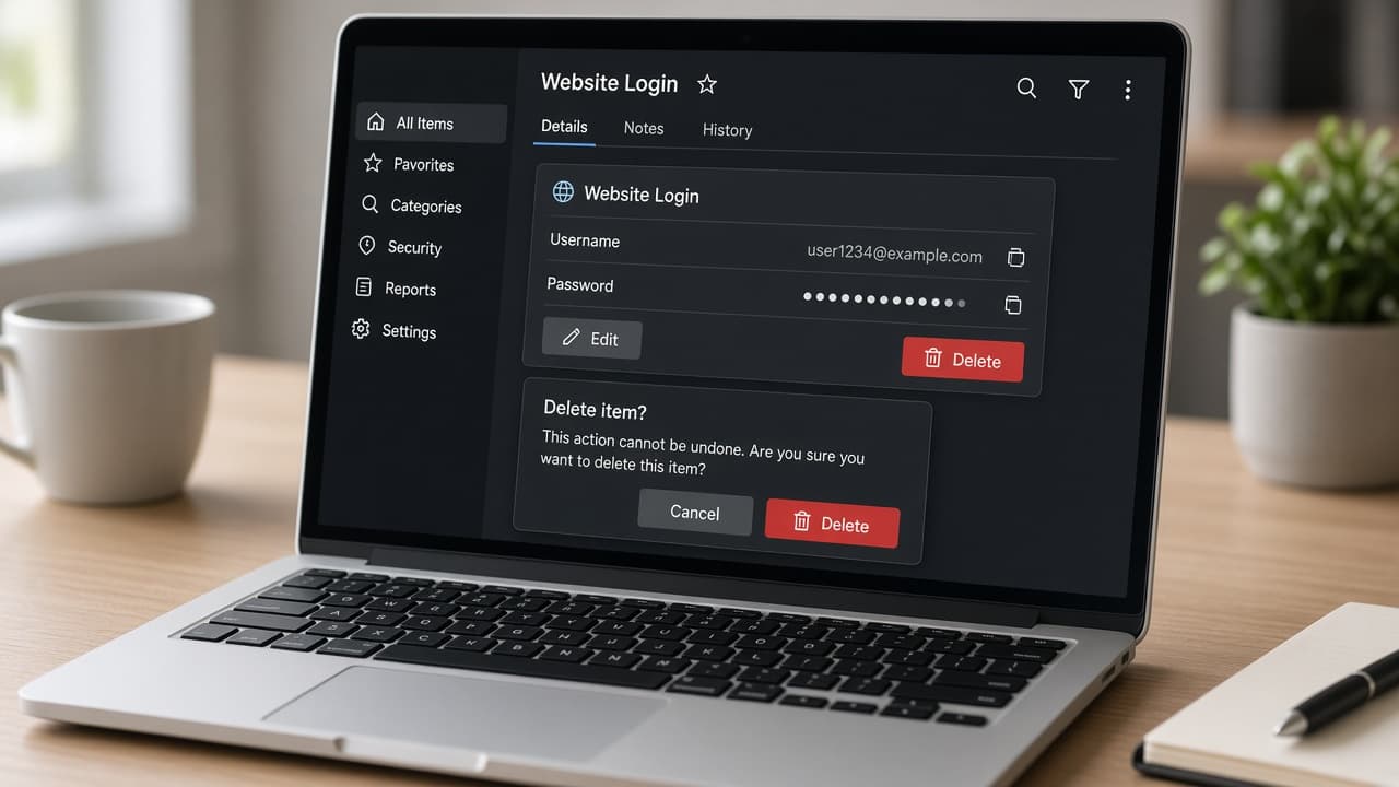Password manager entry for TikTok being deleted on a laptop