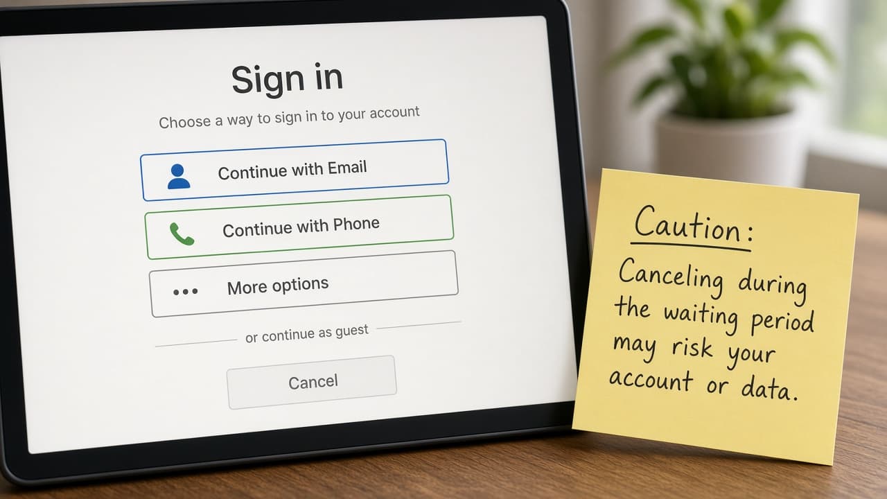 TikTok login screen marked as cancel risk during waiting period