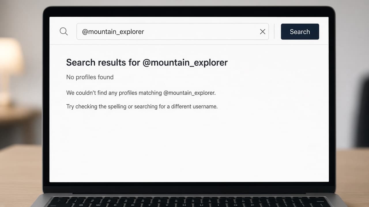 Browser search for a TikTok username returning no public profile