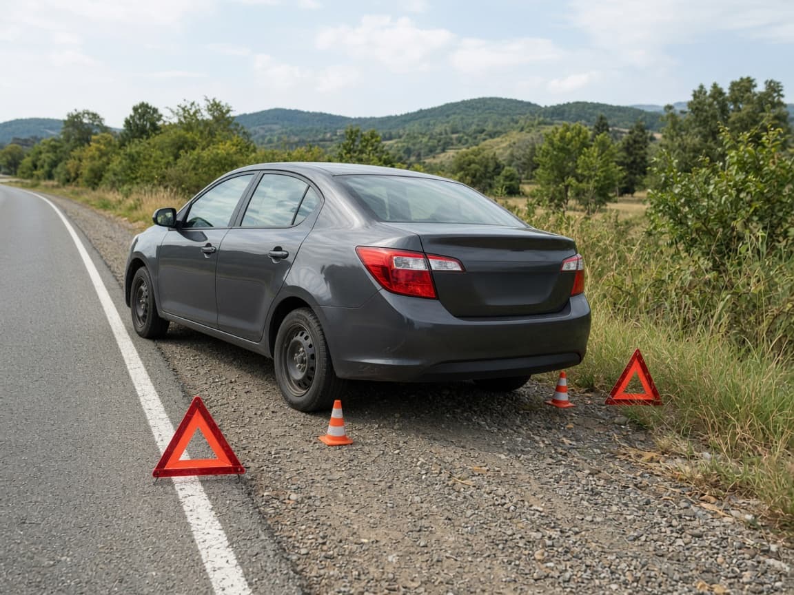Phone ready to call roadside assistance from a risky shoulder