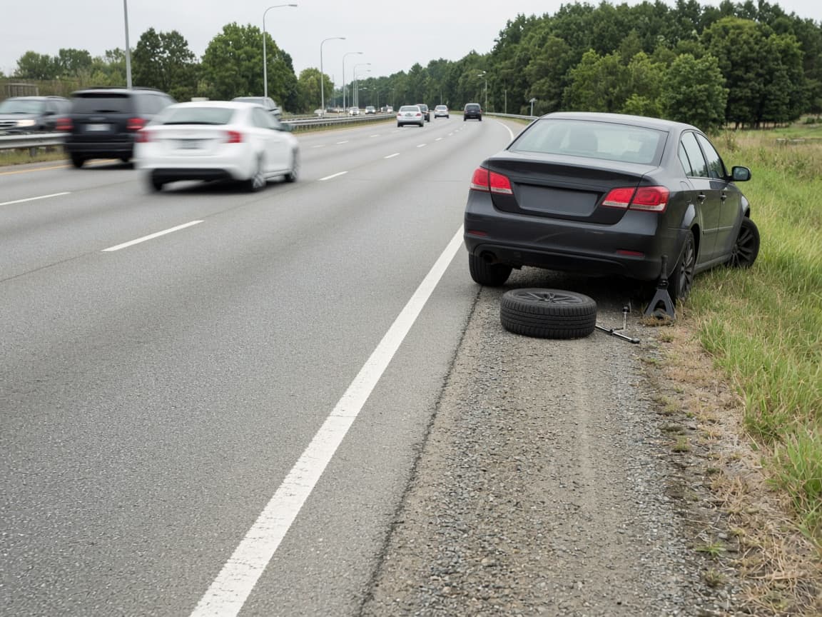 Travel lane marked unsafe for a tire change