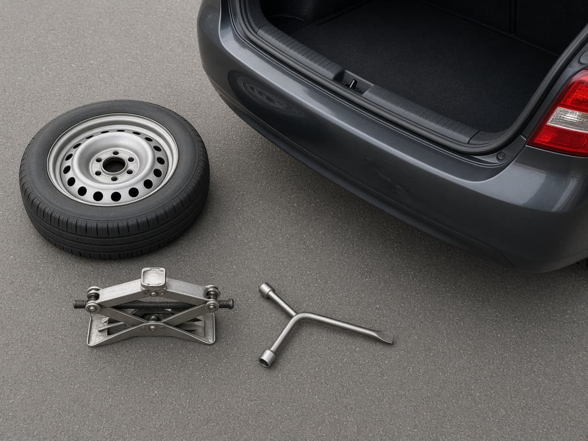 Wheel chock in place and parking brake engaged before jacking