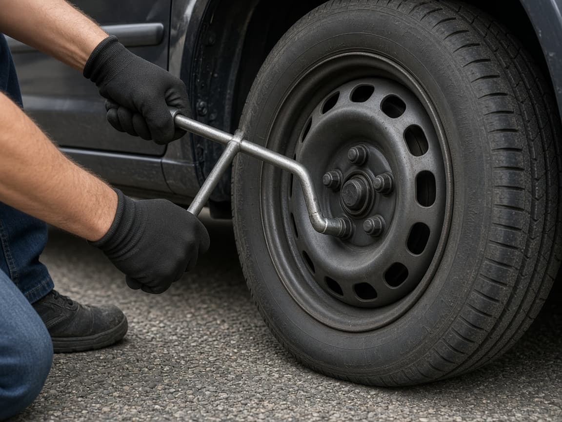 Nut cracked loose a half turn while tire rests on ground