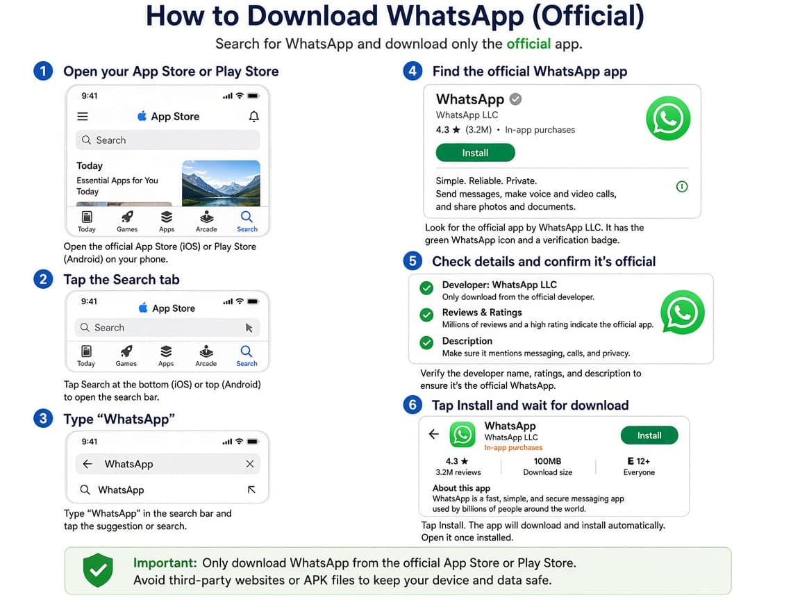 Browser open to whatsapp.com/download with device options