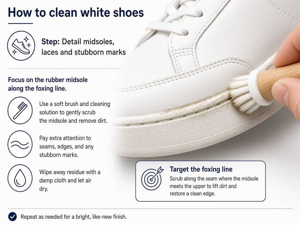 Rubber midsole being cleaned along the foxing line