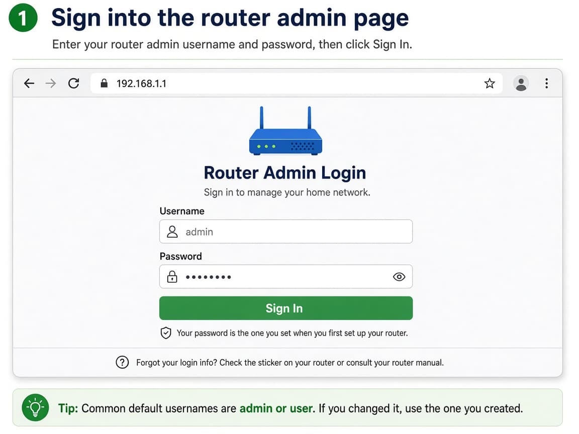 Browser login page for a home router admin interface