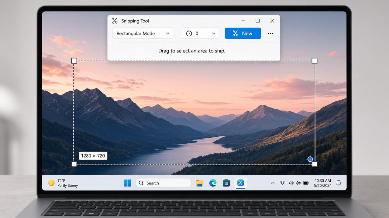 Windows keyboard with Print Screen and Windows key highlighted beside a desktop screenshot preview