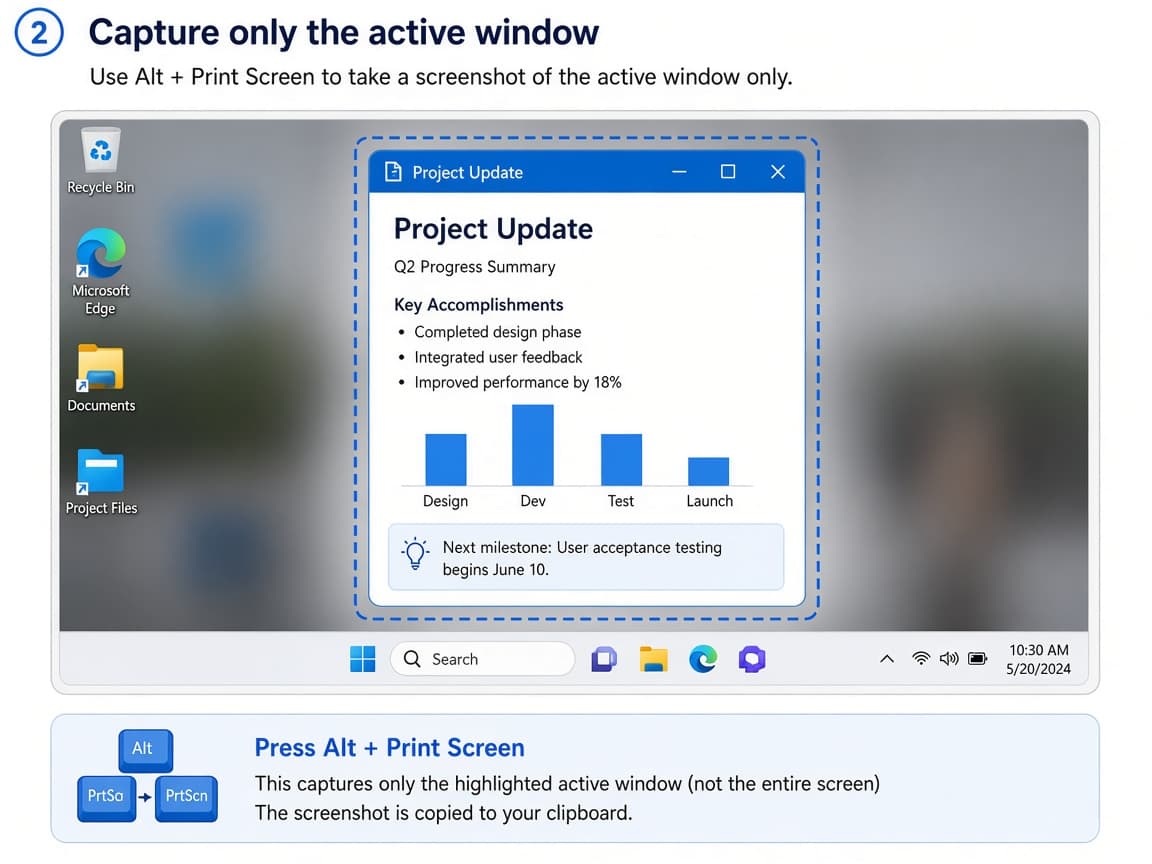 Illustrative single app window highlighted for an Alt Print Screen capture