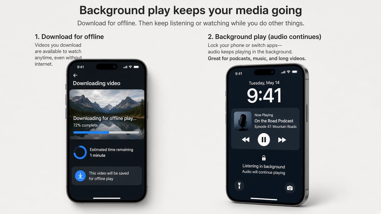 Phone downloading a video and playing with the screen locked