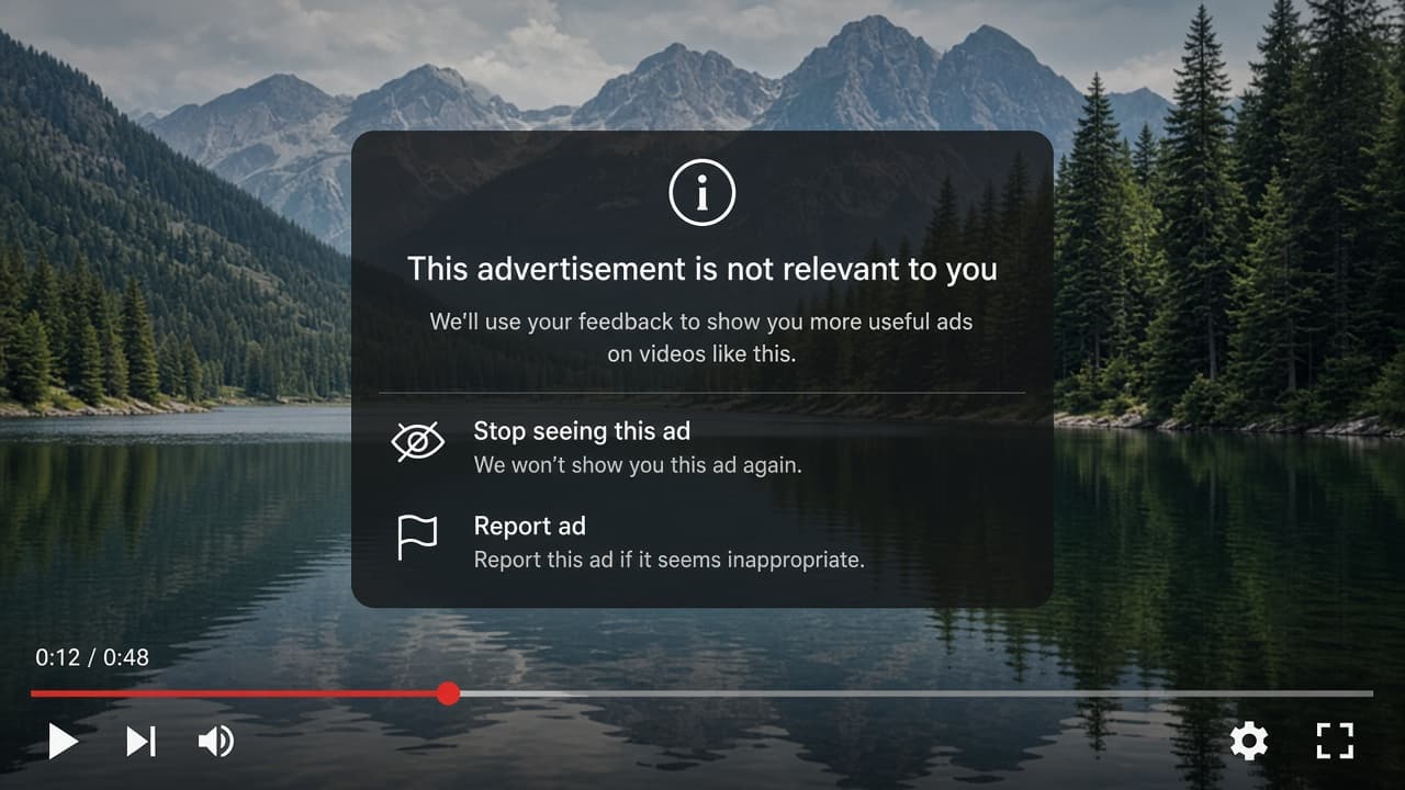 Ad menu open with Stop seeing this ad and Report options