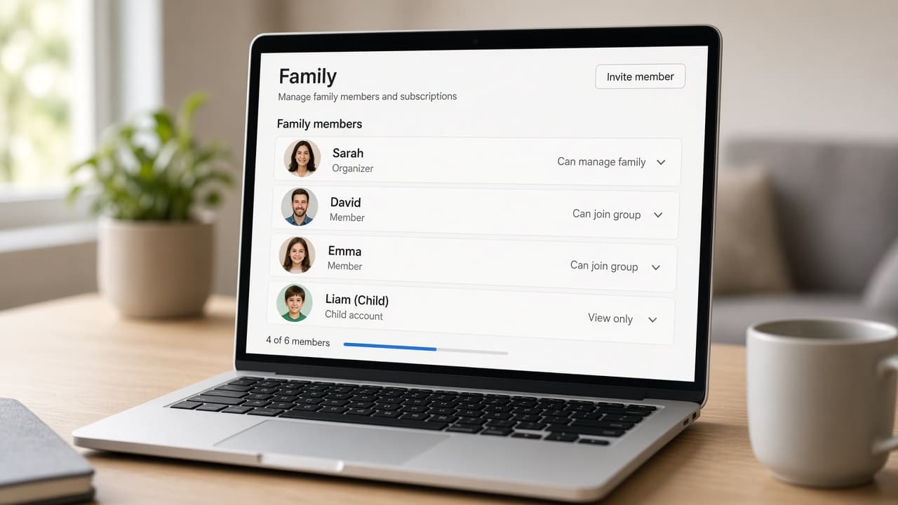 Family Premium members list including a child's account