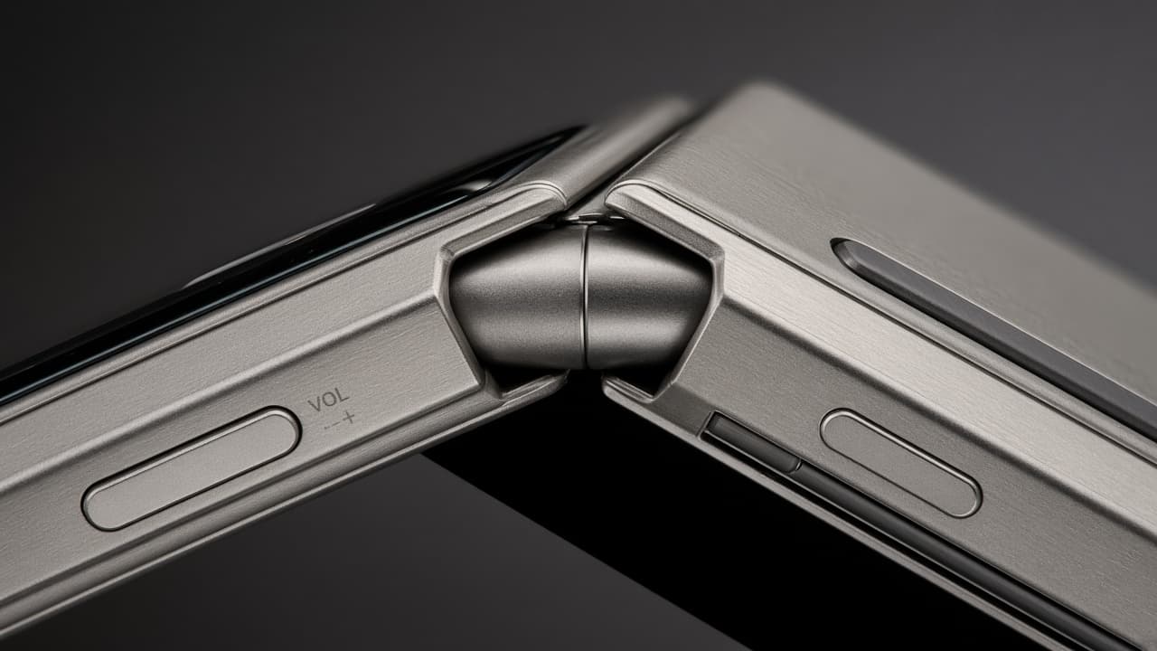 Illustrative close-up of a foldable iPhone hinge