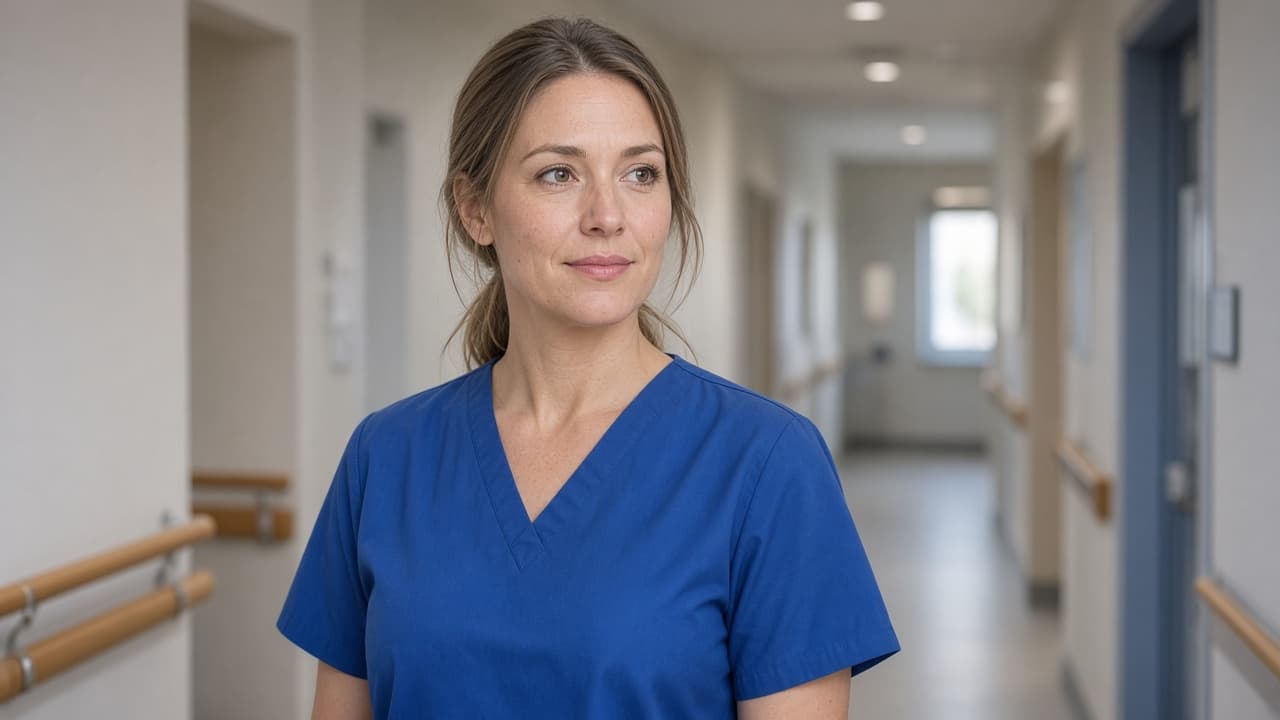 Illustrative scene of a labour and delivery nurse on a hospital ward