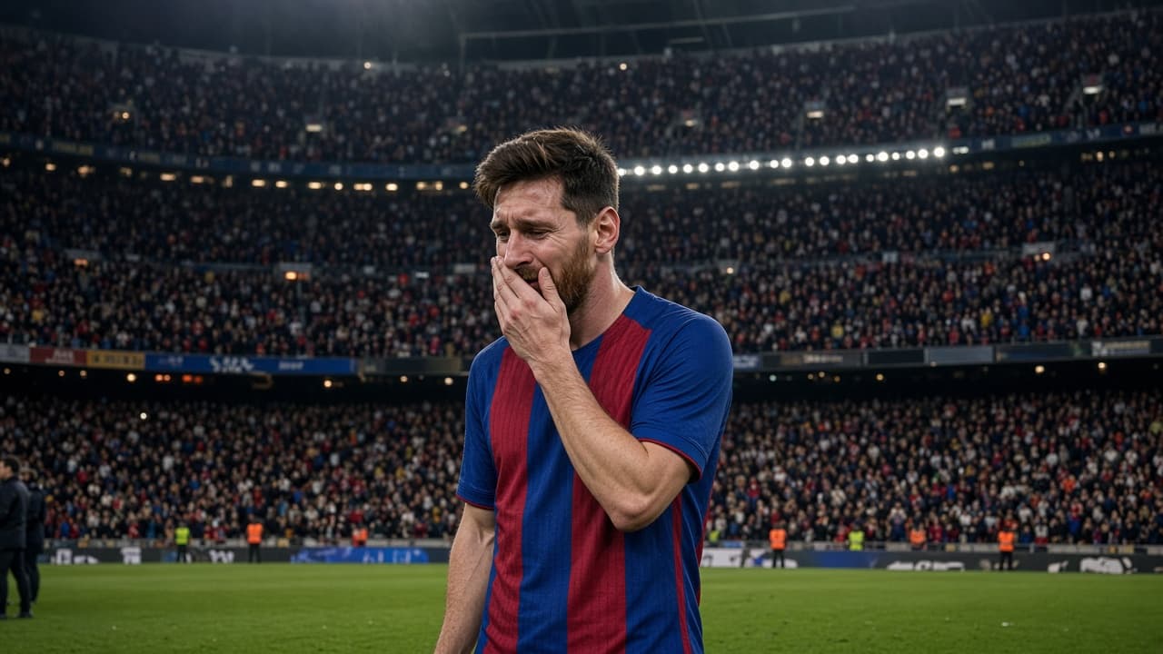 Illustrative emotional Messi farewell at Camp Nou