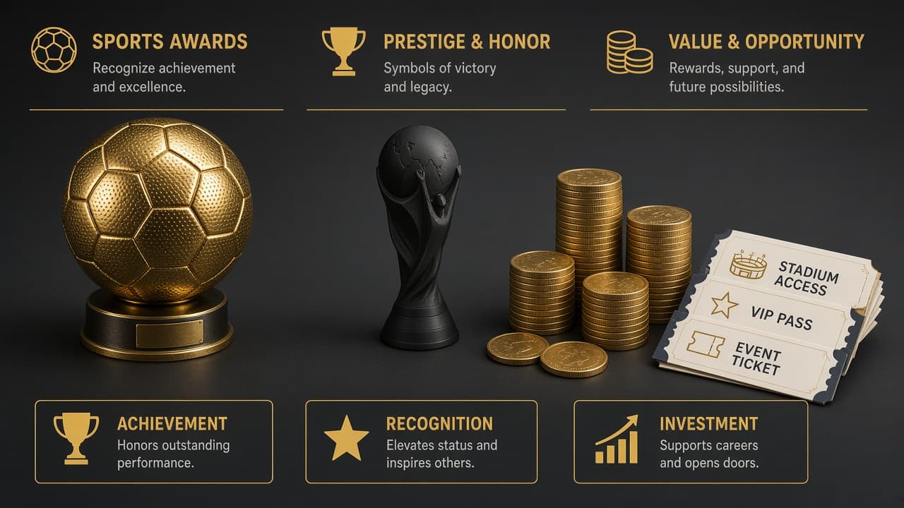 Educational illustration of Ballon d'Or, World Cup and earnings motifs
