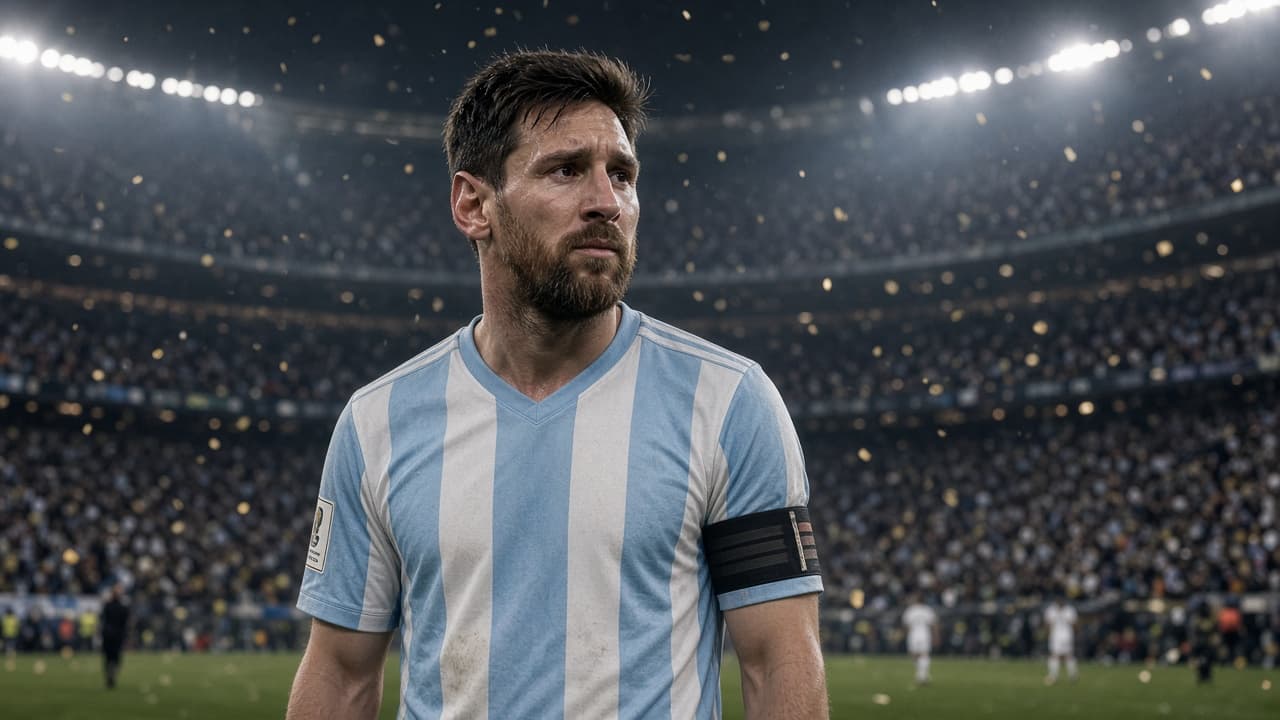 Illustrative Messi on the pitch after the 2026 World Cup final
