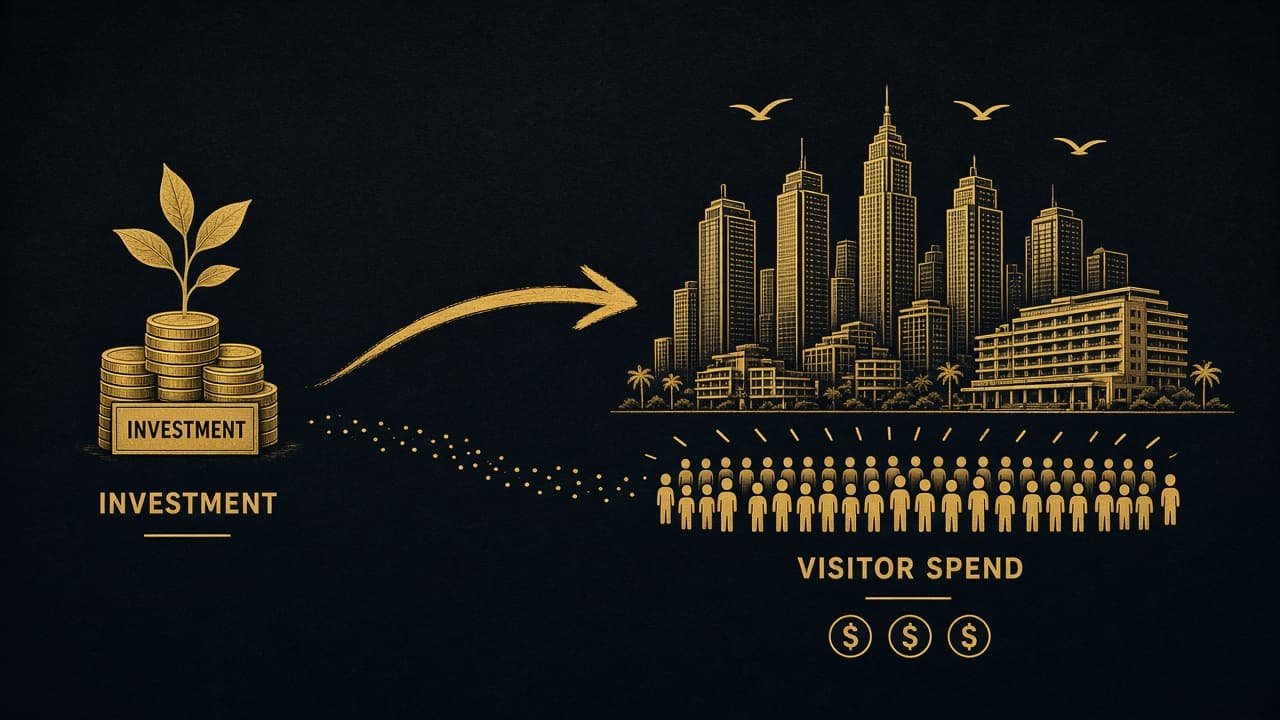 Illustrative diagram comparing host investment with visitor spending return
