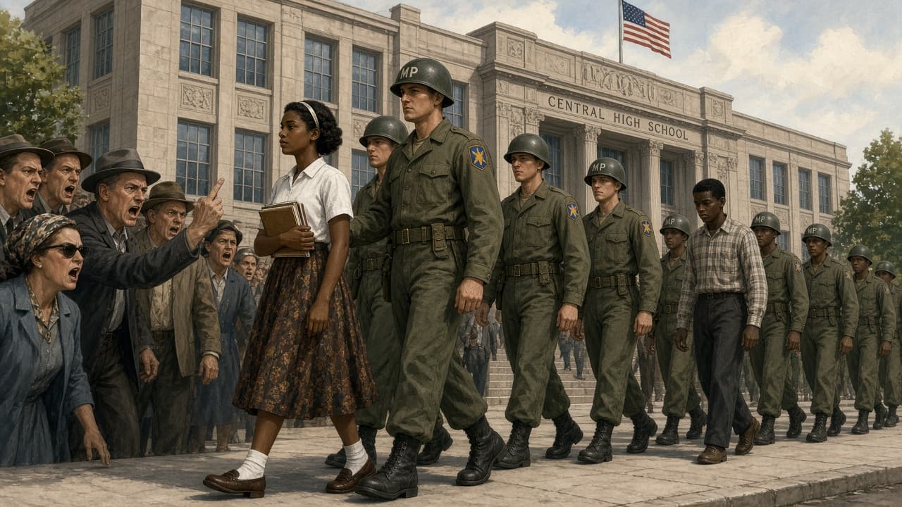 Illustrative 101st Airborne escorting students