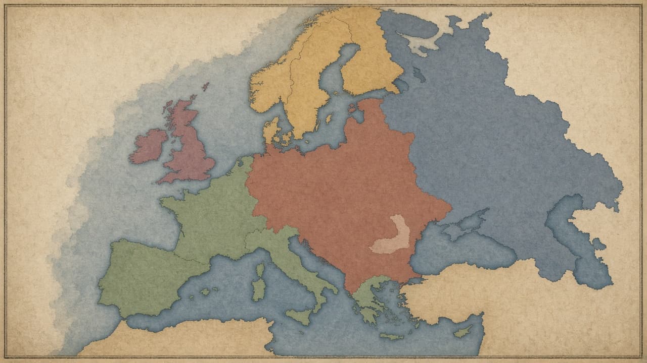 Educational map of Europe in 1914 showing the Triple Alliance, the Triple Entente and neutral Belgium