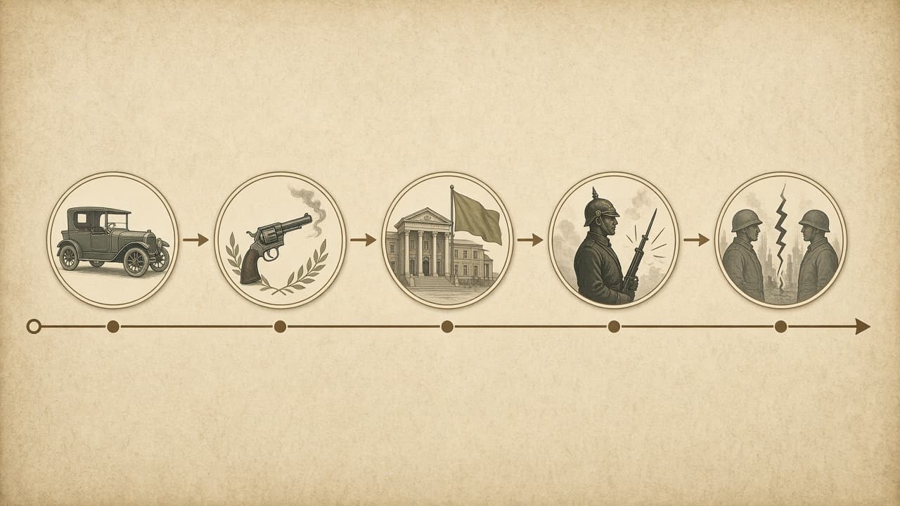 Educational timeline of the July Crisis from the Sarajevo assassination to the declarations of war