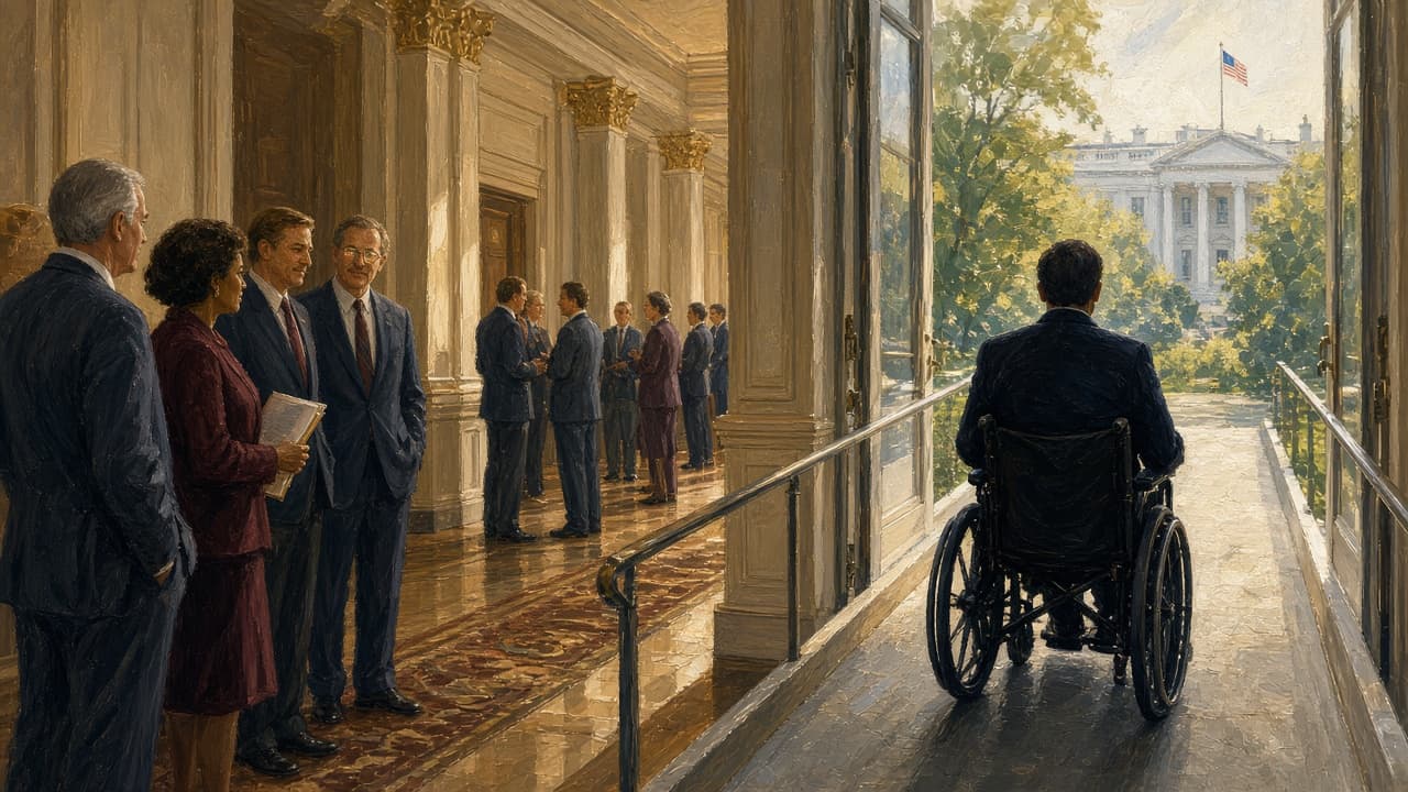 Illustrative view of the 1990 White House South Lawn ceremony for the signing of the Americans with Disabilities Act