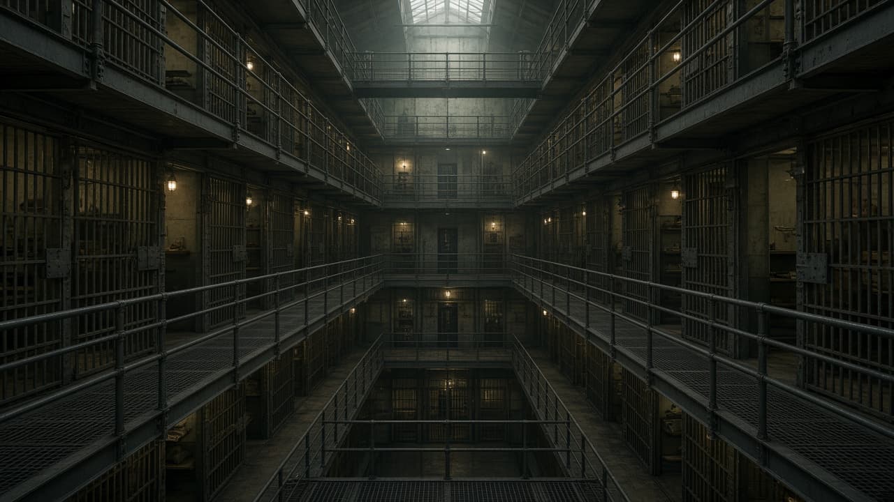 Illustrative Alcatraz cellblock interior