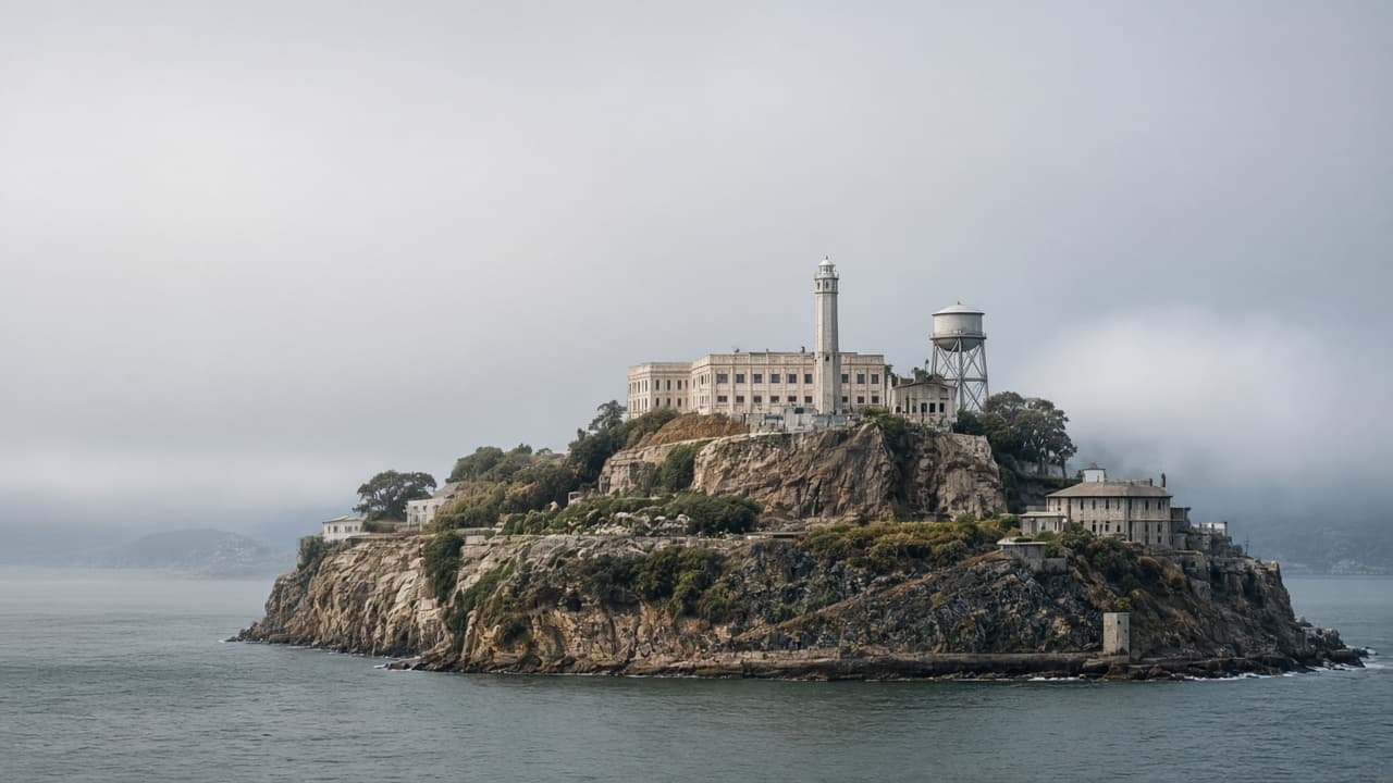 Illustrative view of Alcatraz Island in San Francisco Bay