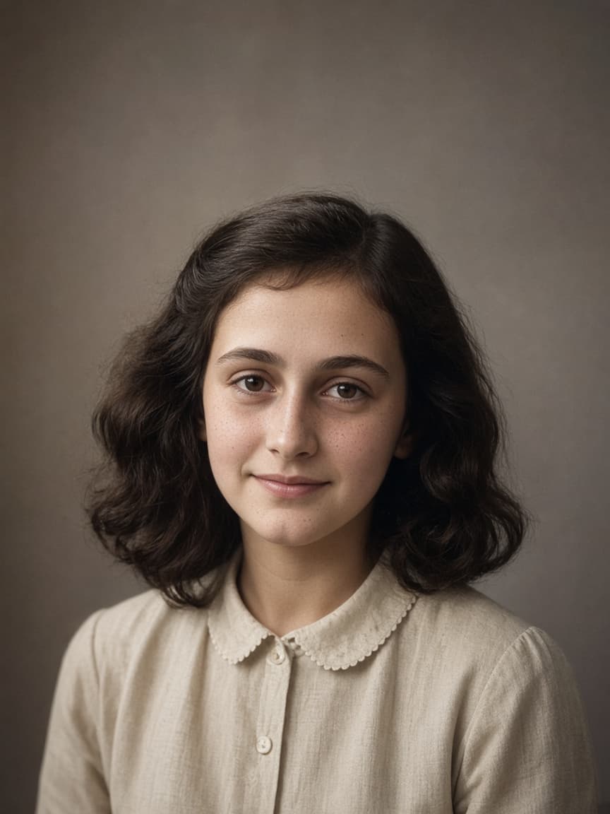 Illustrative portrait of Anne Frank, the teenage diarist arrested in Amsterdam in August 1944
